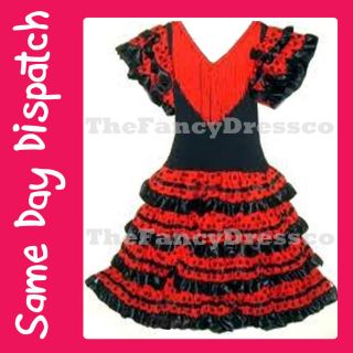 New Girls Spanish Flamenco Dress Dance Costume, Black and Red   Fancy