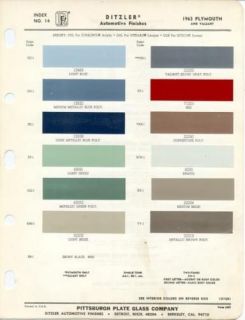 1963 Plymouth PPG Paint Color Charts 63 Fury Belvedere