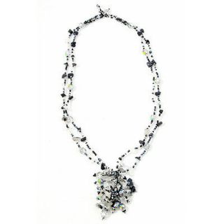Onyx and Crystal Salt and Pepper Roxana Bead Necklace (Guate   black