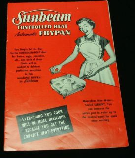 1953 SUNBEAM AUTOMATIC FRYPAN INSTRUCTION BOOKLET