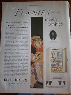 1930 ELECTROLUX Gas Refrigeratror Monkey Tin Can Ad
