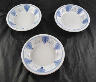 Lot of 3 Stoneware Bowls Blue White Glazed Herend Village Pottery