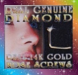5mm GENUINE DIAMOND 14k SOLID GOLD Nose screw/ring/stu d