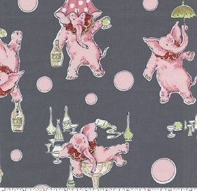 Michael Miller Cotton Fabric FQ   Charcoal Pink Elephants