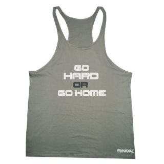 OR GO HOME SINGLET  Y BACK RACER STRING GYM MUSCLE T GOLD BROWN SHIRT