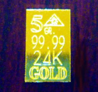 Affordable ACB 5 GRAIN 24K SOLID GOLD BULLION MINTED BAR 99.99 FINE