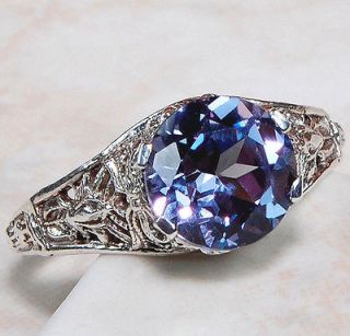 2ct Color Changing Alexandrite 925 Solid Sterling Silver Art Deco Ring