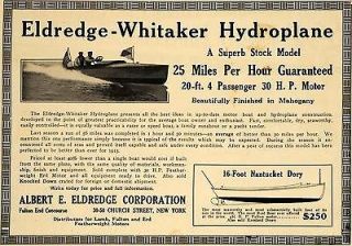 1913 Ad Eldredge Whita ker Hydroplane Stock Model Boat   ORIGINAL