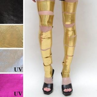 1018 Gold Metallic Slashed Leg Warmers Spandex Leggings Cyber Super