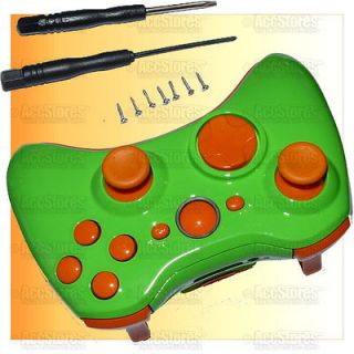Xbox 360 Wireless Controller Shell Case Button Glossy Green Orange