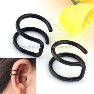 10PC Black Steel Cartilage Double Closure Ring Ear Cuff Earring Gothic