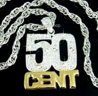 50CENT 50 CENT BLING BLING HIP HOP SILVER PLATED PENDANT CHAIN