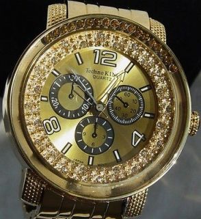 MENS ICED OUT HIP HOP DIAMONDS GOLD TONE BAND 50 CENTS TECHNO KING