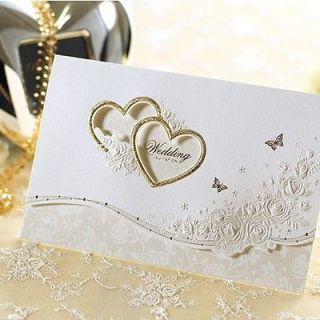 100Sets Kits Gold Heart Wedding Invitations 100 Cards + Envelopes