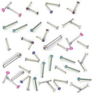 60 PCS 316L Surgical Steel Rhinestone Screw Nose Stud Stainless Ring