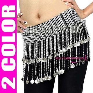 BELLY DANCE GOLD/SILVER COIN HIP SCARF WRAP BELT SKIRT COSTUME JEWELRY