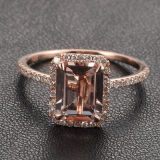 CLAW PRONGS Solid 14K Rose Gold Emerald Morganite .26ct Diamond