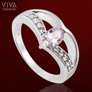 Oval Pink Sapphire Color 18K White Gold Plated Cocktail Ring 7/O