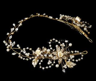 Gold or Silver Crystal & Pearl Vintage Vine Bridal Headpiece HP 7711