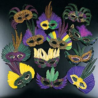 12 Mardi Gras Feather Masks SEQUIN Halloween Costume