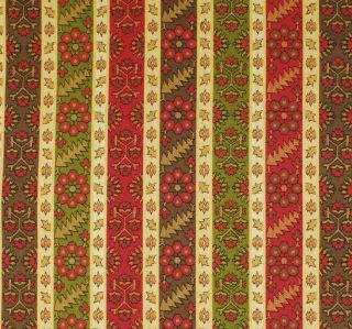 Stripe Upholstery Fabric / Red Gold Brown and Green / Discount Fabric