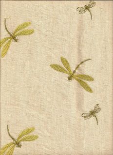 Woven Embroidered Dragonflies Gold Olive Neutral Upholstery Fabric