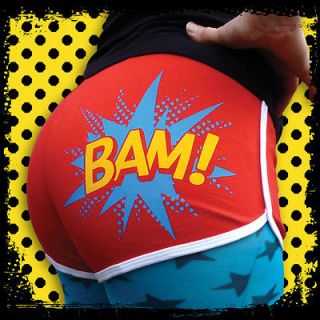 Roller Derby Shorts, hotpants, BAM, Red, Blue, Yellow, Comic Art