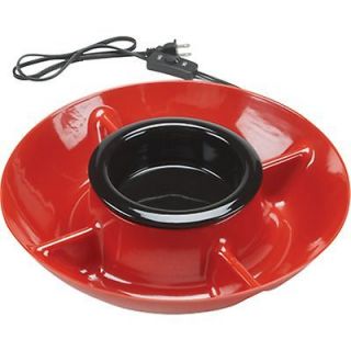 NIB ELECTRIC OPTION HEATED DIP BOWL & RED SERVING TRAY 4 PARTY HOT