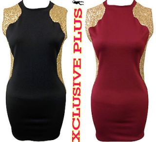 LADIES GOLD SEQUINS CONTRAST BODYCON SEXY GOING OUT PARTY DRESS 16 26