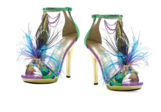 NEW Sexy 5 Gold Mardi Gras Strappy Sandal with Peacock Rainbow Sizes