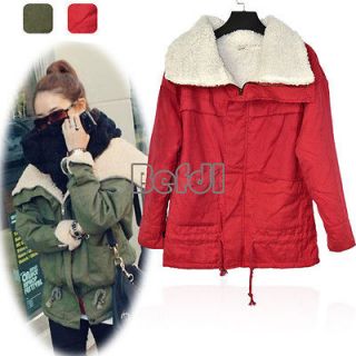 Korean Women Winter Warm Fleece Zip Up Military Coat Jacket Outwear