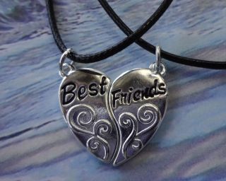 Silver Plated Heart Best Friends Charm Pendant Necklaces Birthday Xmas
