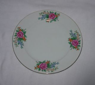 Luncheon Plate Pink Roses W Yellow Blue Orange Flowers