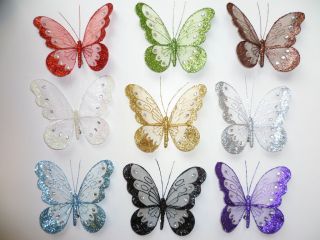 18cm Butterflies Glitter Jewelled Clip on Large Decorative Butterfly