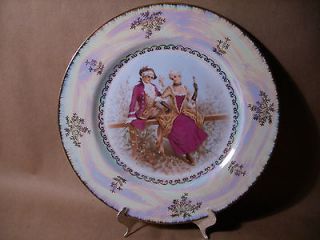 Japan Lusterware Victorian Couple 10 1/4 Plate Gold Flowers & Trim