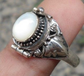 925 Sterling Silver Balinese Box Locket Ring w mother Of Pearl Sz 6,7