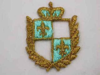 Teal Gold Fleur De Lis Heraldic Iron On Patch