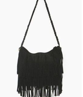 New Tassel Black Celebrity Fringe Shoulder Messenger Cross Body Bag