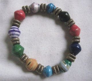 Paper Bead Colorful Stretch Bracelet with Ant. Gold Accent ScrapDitty