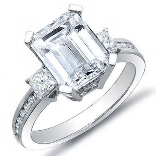 76 Ct. Emerald Cut Diamond Engagement Ring w/ Princess & Round G,VS1