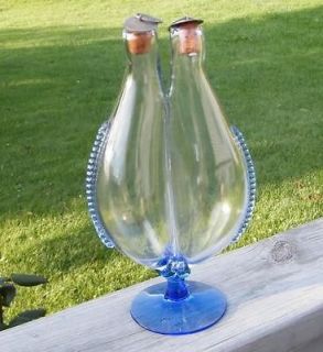 ANTIQUE BLUE ITALY MURANO CRYSTAL GLASS DOUBLE DECANTER