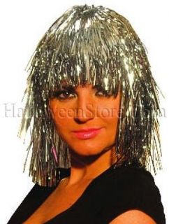 Silver Tinsel Fun Party Wig Disco, Futuristic, Space