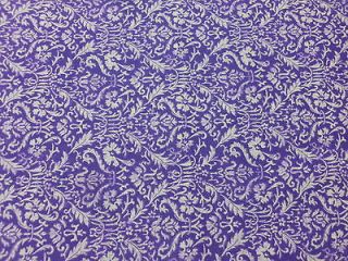 Fabric   Damask Print   White Damask on Purple Background