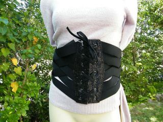 BEBE belt corset black elastic glitter new ties in back snaps