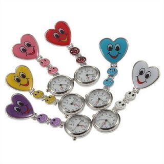 Colors Heart Shape Cute Smile Face Nurse Quartz Pocket Watch Pin