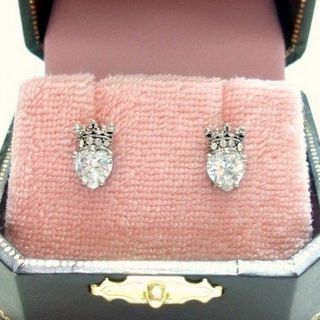 AUTHENTIC Juicy Couture CZ Crown Heart Stud Earrings