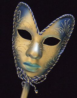 Halloween Mask Full Face Mardi Gras Blue Venetian Masquerade Stick