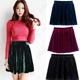 Womens Vintage High Waist Soft Velvet Skirt Loose Pleated A line Skirt