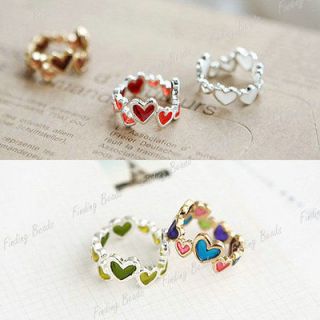 HOT Fashion Lovely Candy 3 Color Alloy Colorful Heart Love Rings