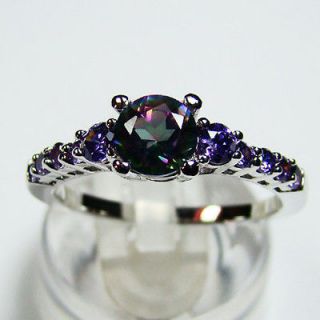 BEAUTIFUL FIRE ROUND MYSTIC FIRE TOPAZ STONE ACCENT AMETHYST SILVER